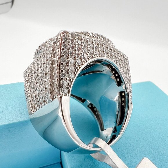 925 Sterling Sliver Moissanite 1inch diameter Picture Ring, 6.138ctw VVS Stones - Picture 5 of 7